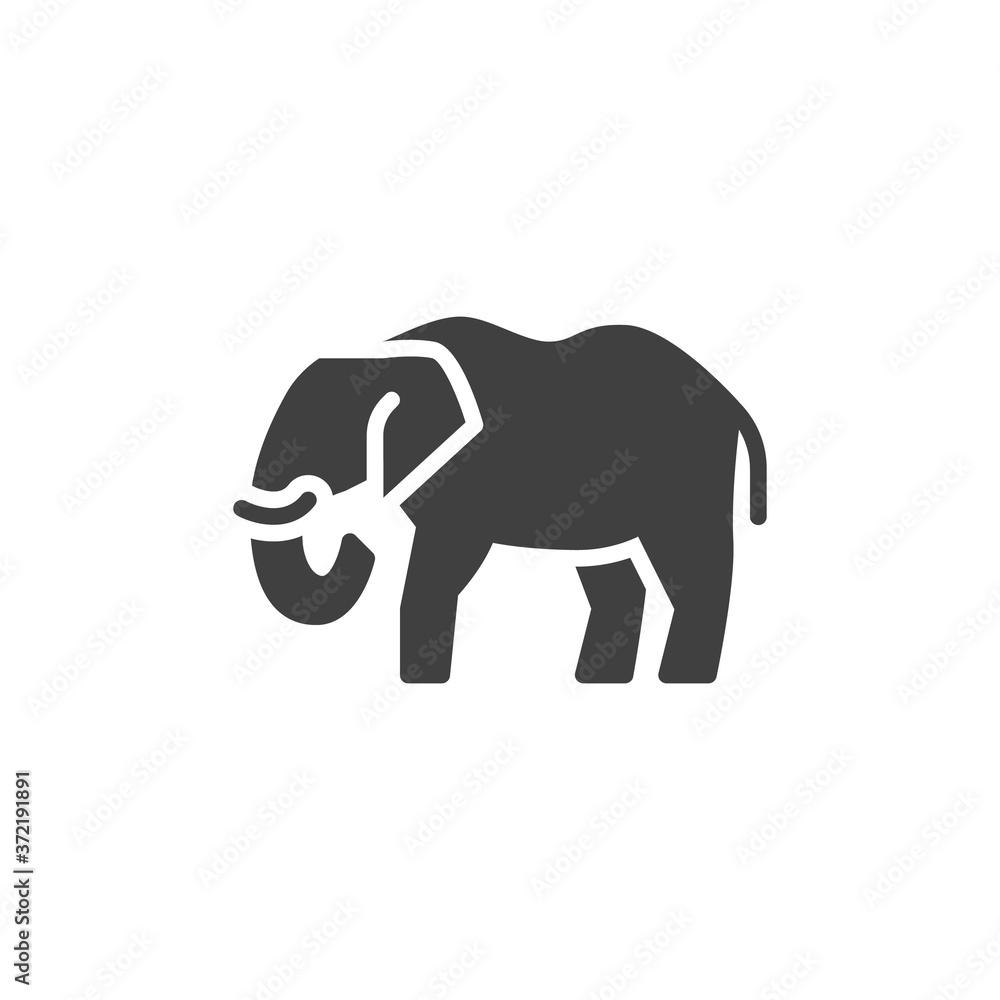Elephant, animal vector icon. filled flat sign for mobile concept and web design. Elephant, side view glyph icon. Mammoth symbol, logo illustration. Vector graphics