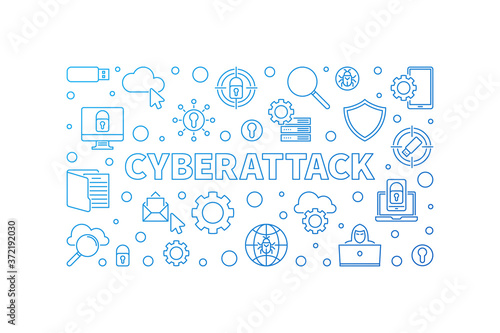 Wallpaper Mural Cyberattack vector blue concept outline horizontal illustration or banner on white background Torontodigital.ca