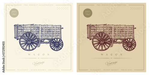 Wood horse-drawn Western Wagon illustration