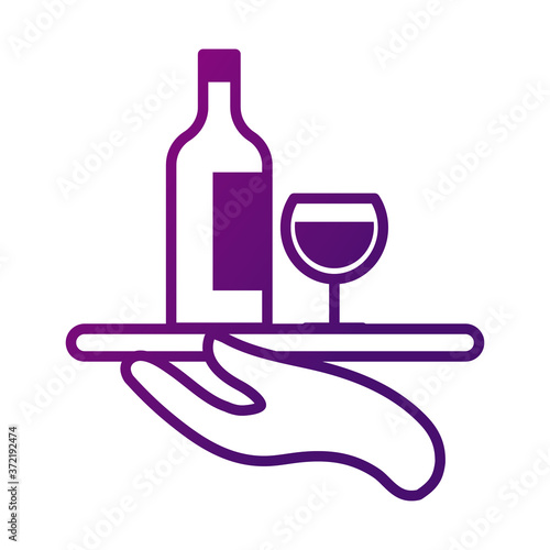 wine cup drink and bottle in server tray gradient style icon