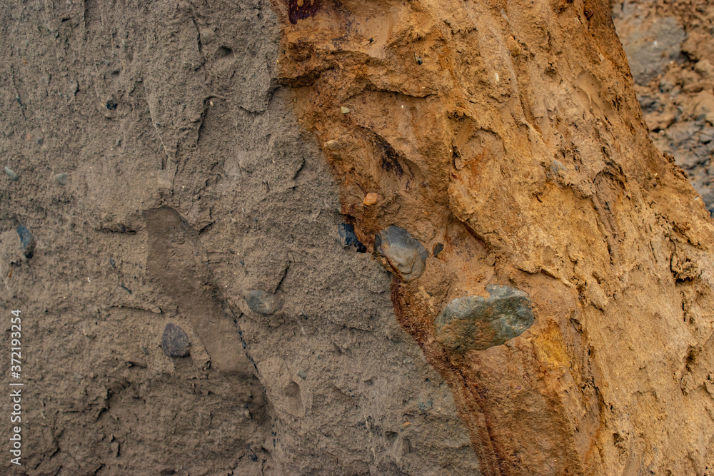 Obraz premium Nature background. Soft focus of geological structure, landslide on steep coastal cliffs 