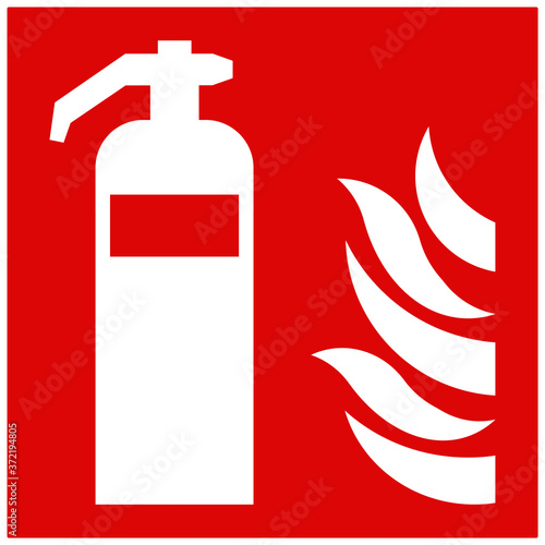nsss1 NewSquareSafetySign nsss - german: Schild / Feuerlöscher. - english: red fire extinguisher sign. - fire sparks - simple isolated - square xxl g9880