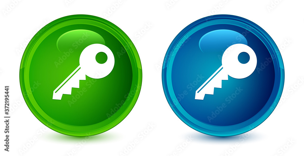 Key icon artistic shiny glossy blue and green round button set Key icon artistic shiny glossy blue and green round button set