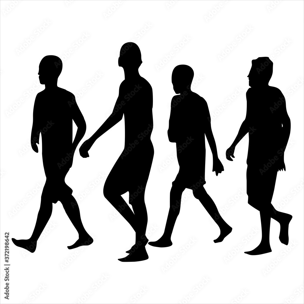 group of people boys walking vector silhouettes group of people boys walking vector silhouettes