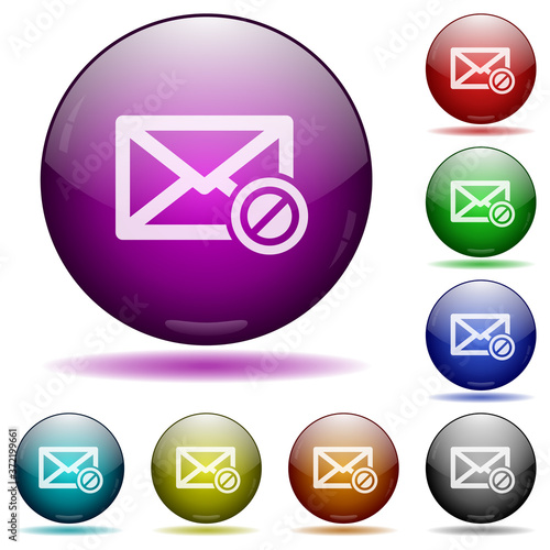 Forbidden mail icon in glass sphere buttons