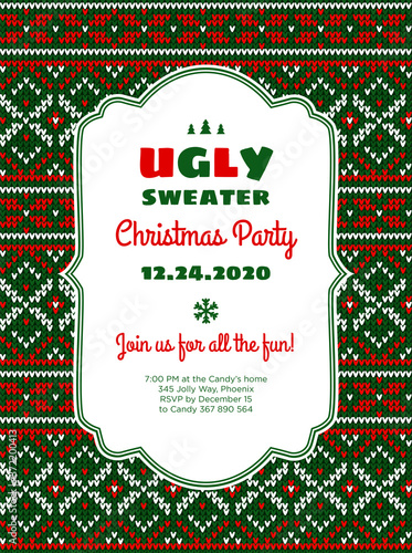 Ugly sweater Merry Christmas party ornament background pattern invitation greeting card