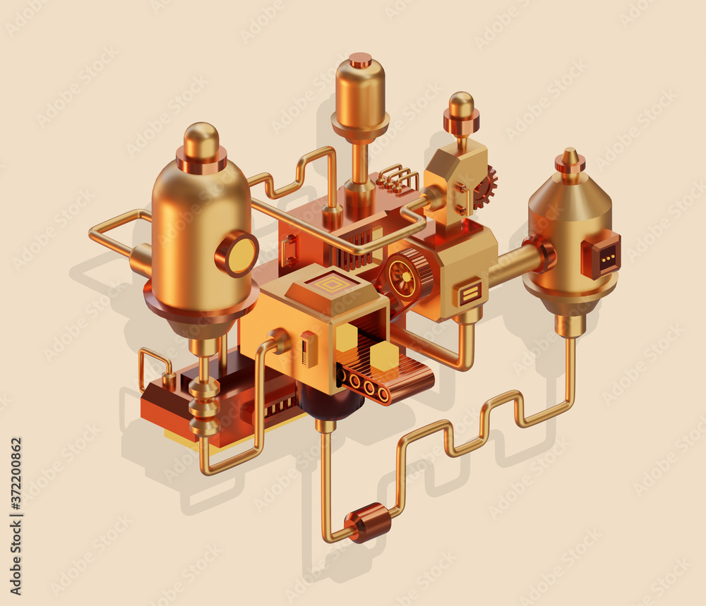 Fototapeta premium 3d illustration of a golden abstract mechanism on color background