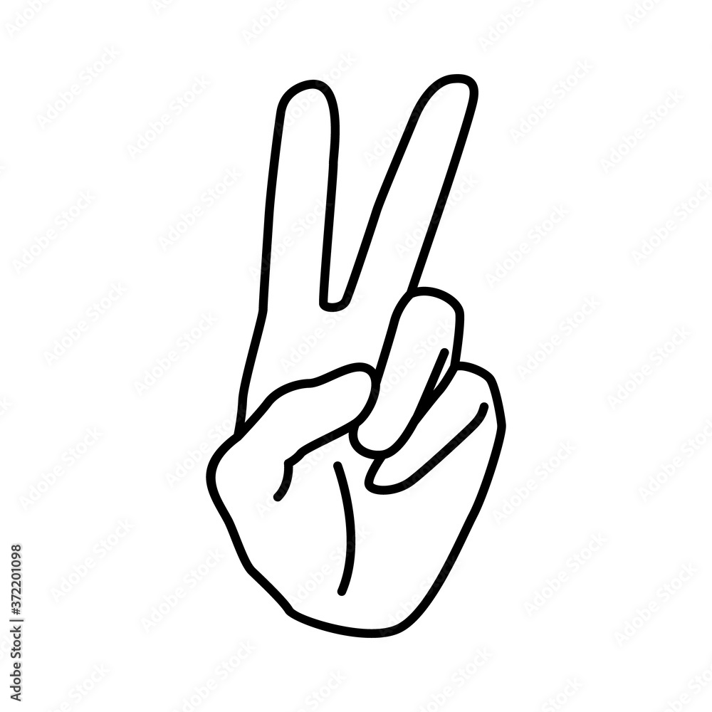 Fototapeta premium Hand peace outline vector illustration icon symbol