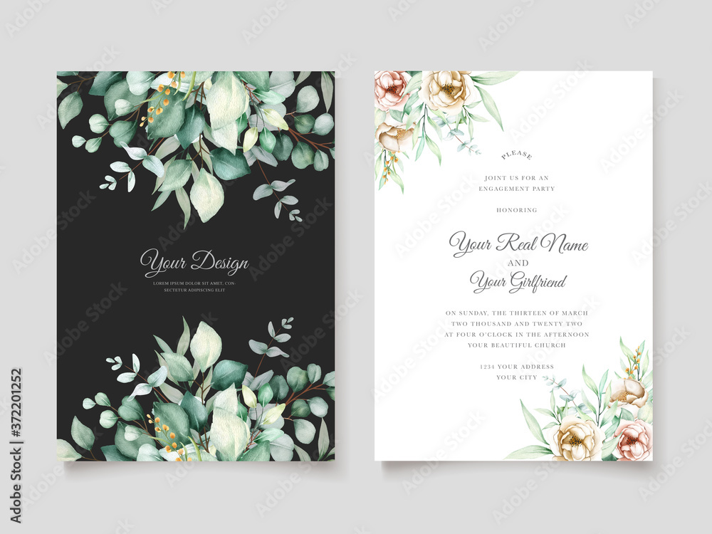 beautiful eucalyptus leaves wedding invitation card set