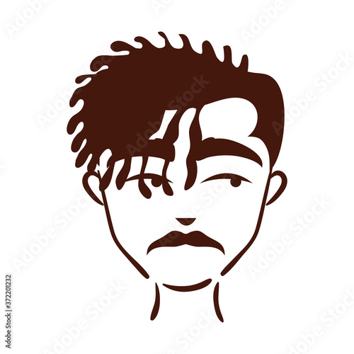 young afro man ethnicity with tuft and mustache silhouette style icon