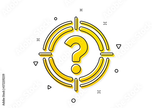 Aim symbol. Target with Question mark icon. Help or FAQ sign. Yellow circles pattern. Classic headhunter icon. Geometric elements. Vector