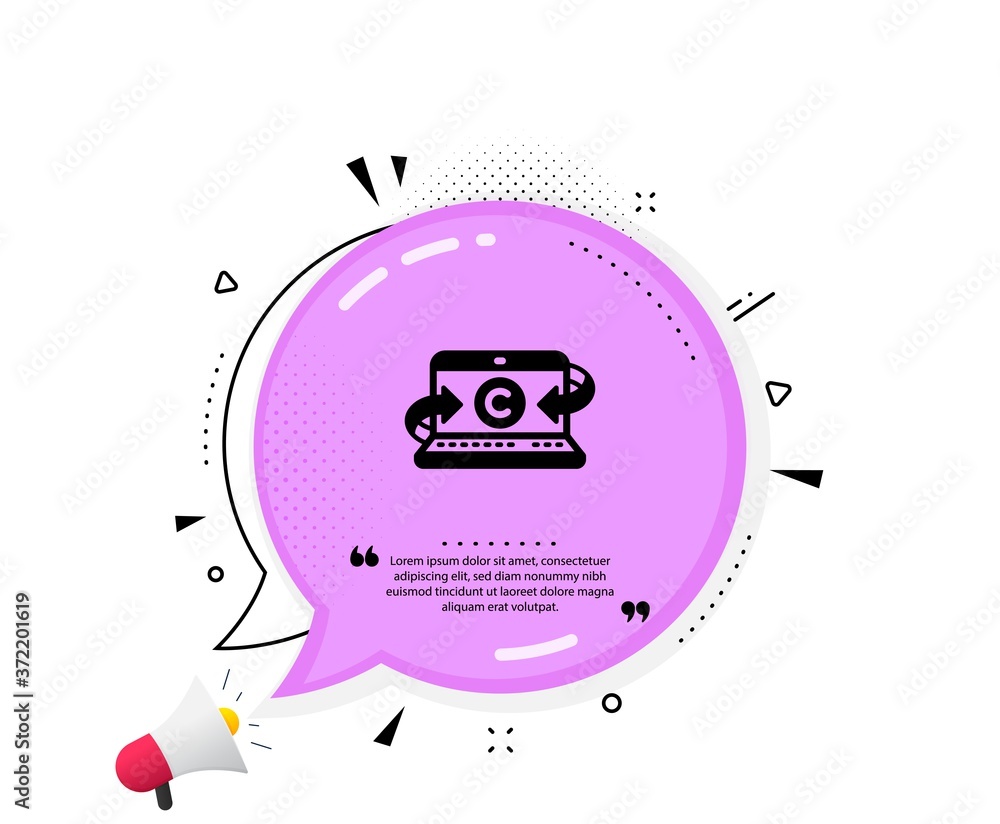 Fototapeta premium Copywriting notebook icon. Quote speech bubble. Ð¡opyright sign. Media content symbol. Quotation marks. Classic copywriting notebook icon. Vector