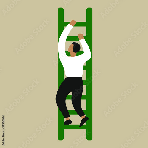 A man climbs up the stairs