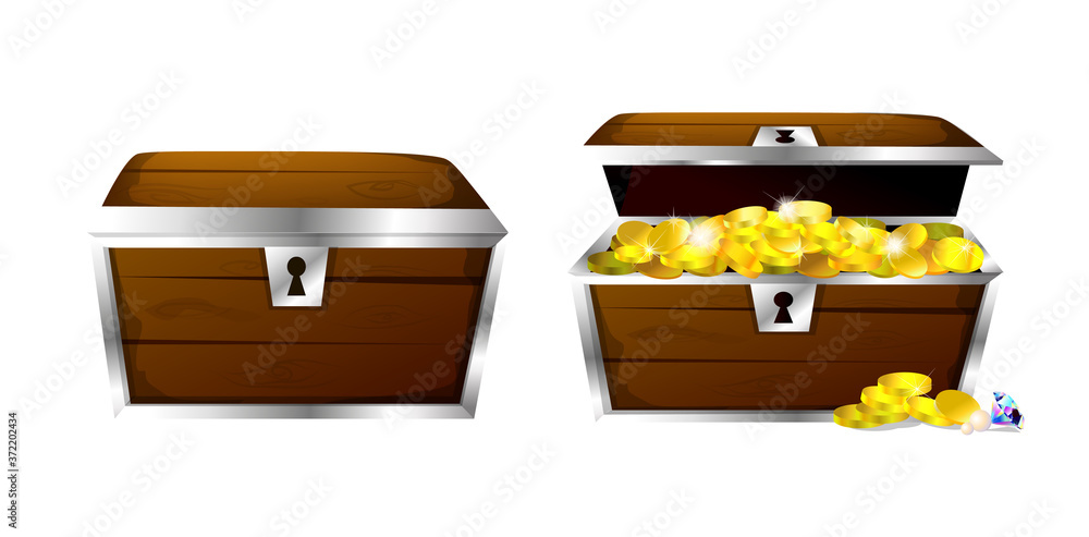 Set chest with gold closed. Vector illustration. Set chest with gold closed. Vector illustration.