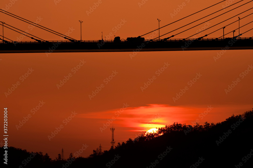 Wonderful sunset night view of the grand bridge Wonderful sunset night view of the grand bridge