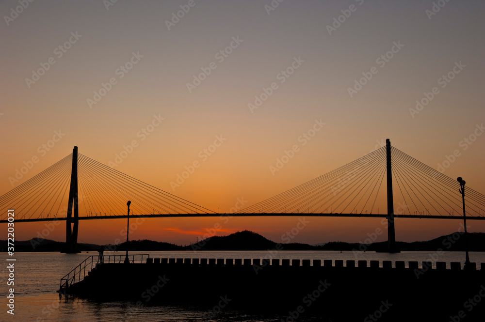 Wonderful sunset night view of the grand bridge Wonderful sunset night view of the grand bridge
