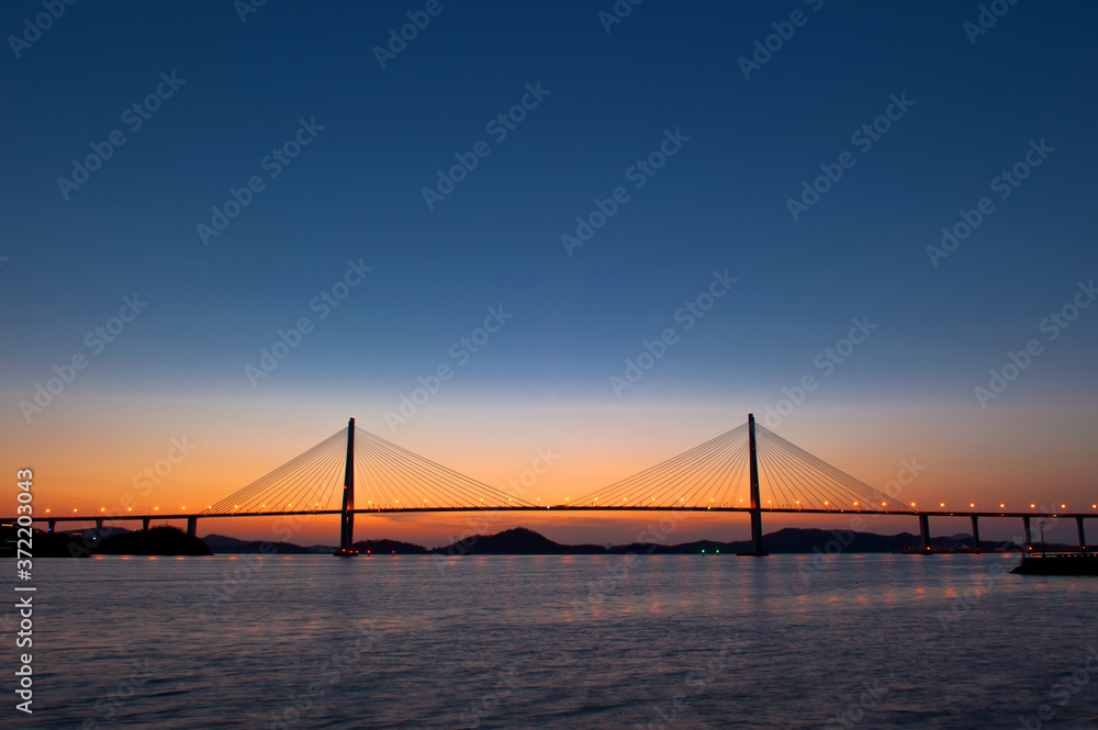 Wonderful sunset night view of the grand bridge