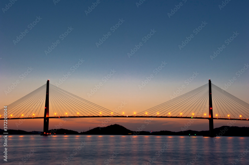 Wonderful sunset night view of the grand bridge