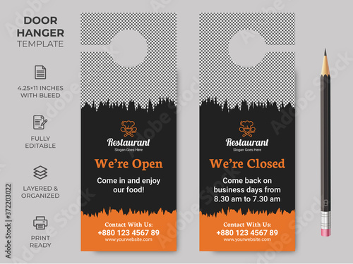 Food Restaurant Door Hanger, Vector illustration, modern Door hanger, do not disturb and make up room sign Premium Vector, Door hanger design template