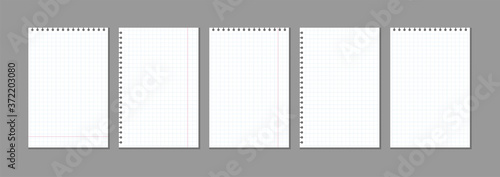 set of vector blank checkered sheets for notes. blank template mock ready for notes messages. collection of spiral plaid notepad on spring copy space for your text