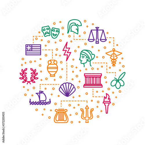Greek Concept Thin Line Color Round Design Template. Vector