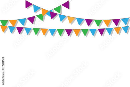 Birthday pennants. Garland of flags. Hanging triangular banners. Carnival decorations. Vector image. Stock photo.