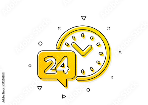 Call support sign. 24 hour time service icon. Feedback chat symbol. Yellow circles pattern. Classic 24h service icon. Geometric elements. Vector