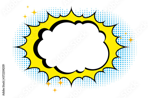 Vector background of bubble blast. Flash in comic style. Cool explosion icon. Stock photo.