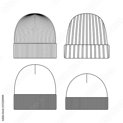 Template beanie illustration flat design outline template clothing collection hat