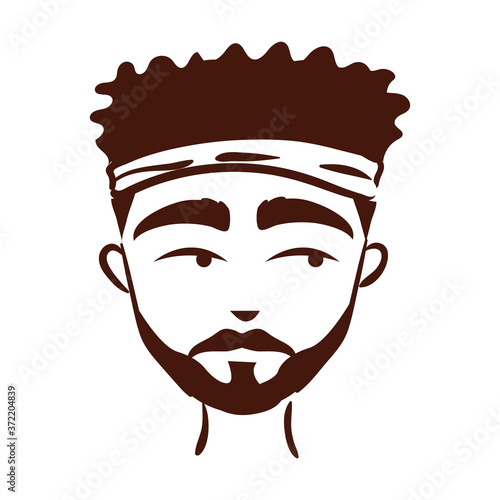 young afro man ethnicity with beard silhouette style icon