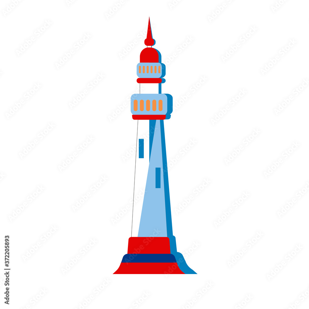 The lighthouse on a white background. blue red color The lighthouse on a white background. blue red color