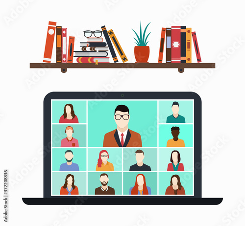 Online meeting of people with teleconference remote working, or learning. Virtual communication in zoom