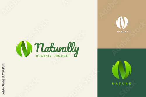 N sphere leaf logo design set