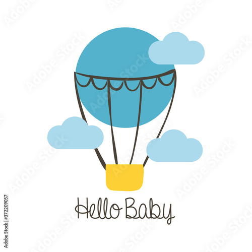 baby shower frame card with balloon air hot and hello baby hand draw style