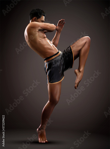Man doing Muay Thai flying knee