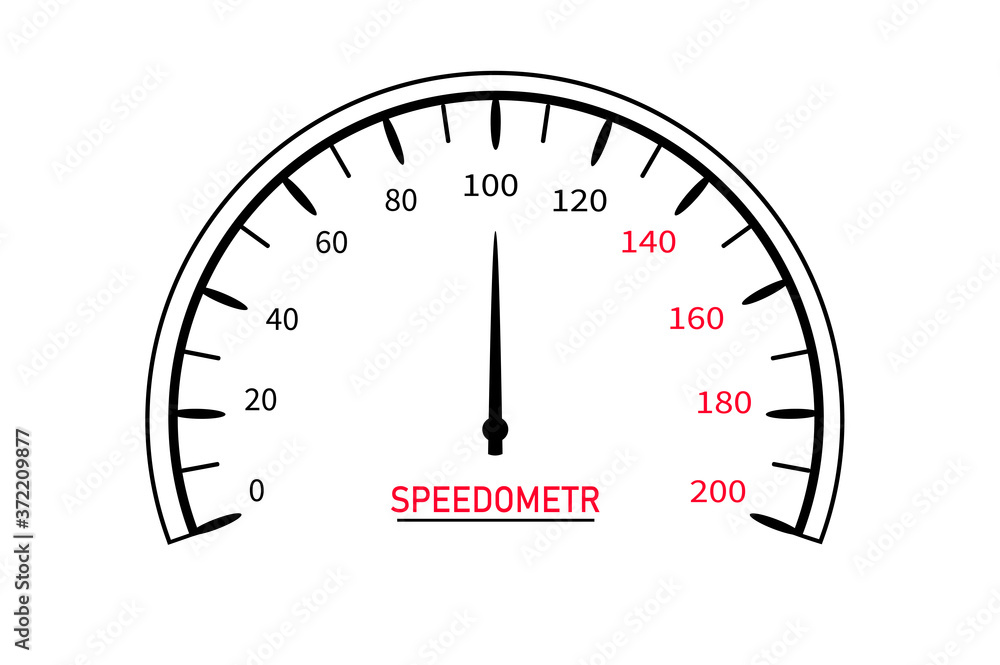 Speed measuring device, speedometer, panel with a rounded dial, indicator in the form of an arrow. Mileage sensor. vector image. Speed measuring device, speedometer, panel with a rounded dial, indicator in the form of an arrow. Mileage sensor. vector image.