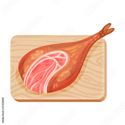 Jamon or Dry-cured Bacon Gammon as Spanish Cuisine Gourmet Food Rested on Wooden Board Vector Illustration