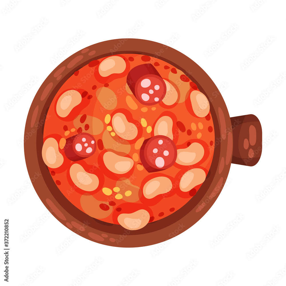 Stew of Beans and Wurst as Spanish Cuisine Dish Served in Bowl Vector Illustration Stew of Beans and Wurst as Spanish Cuisine Dish Served in Bowl Vector Illustration
