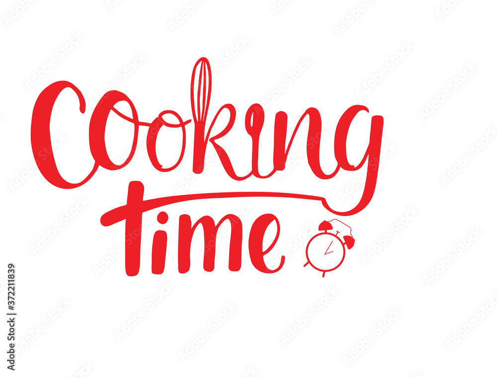 Cooking time - hand written sign isolated on white background for logo online cooking school, print industry. Vector illustration. EPS10