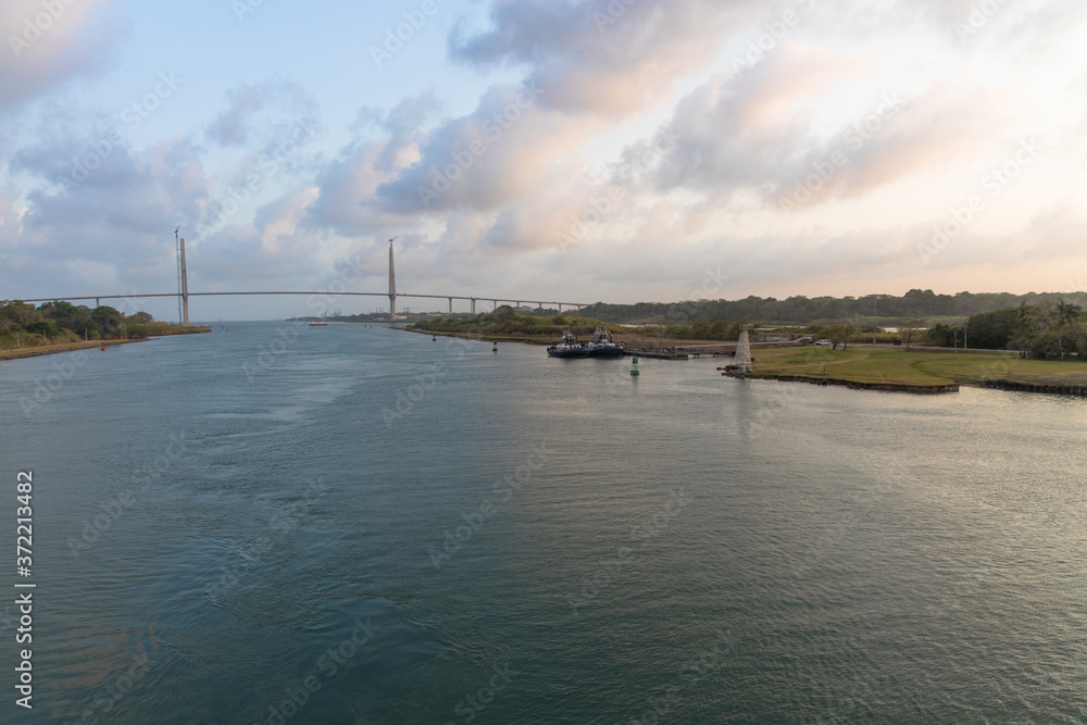 Views of the new bridge over the entrance to the Panama Canal, Panama