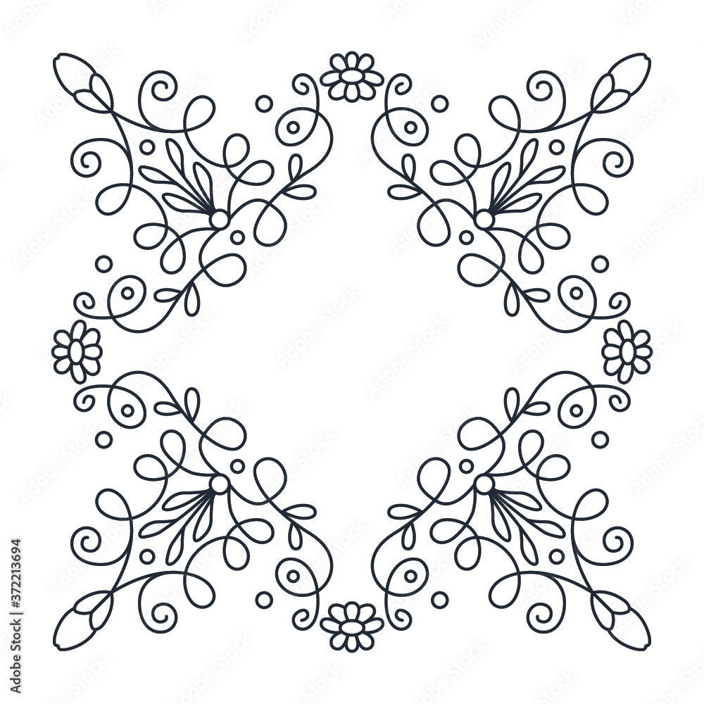 Ornate frame of swirling lines, circles, flowers and leaves. Print for the cover of the book, postcards, t-shirts. Ornate frame of swirling lines, circles, flowers and leaves. Print for the cover of the book, postcards, t-shirts.