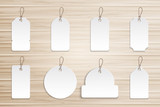 collection price tag on wooden board, blank labels with paper cut style.