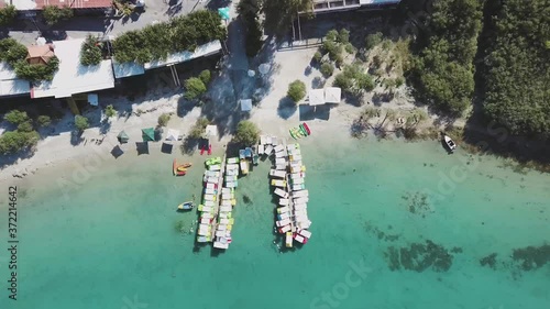 Aerial view drone footage Kournas lake Crete clear green water photo