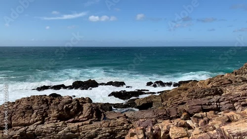 HD summer day video of Mossel Bay, ocean coastal town and its fine old buildings. Mossel Bay is a historical (est. 1848) town in Garden Route of Western Cape Province, South Africa