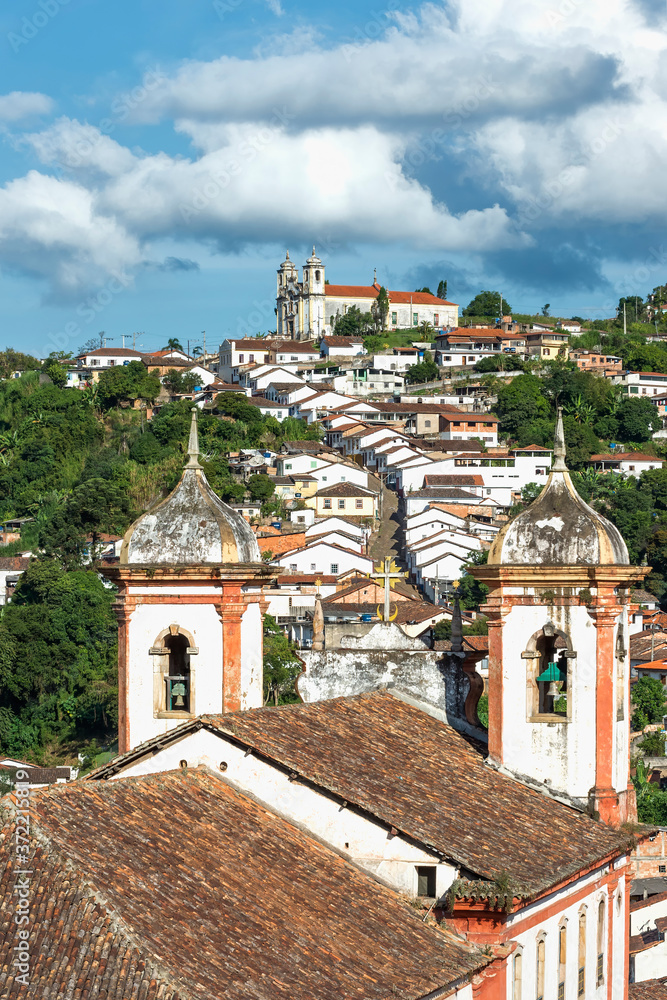 View over Santa Efigenia and Nossa Senhora do Conceiçao Churches, Ouro Preto, Minas Gerais, Brazil