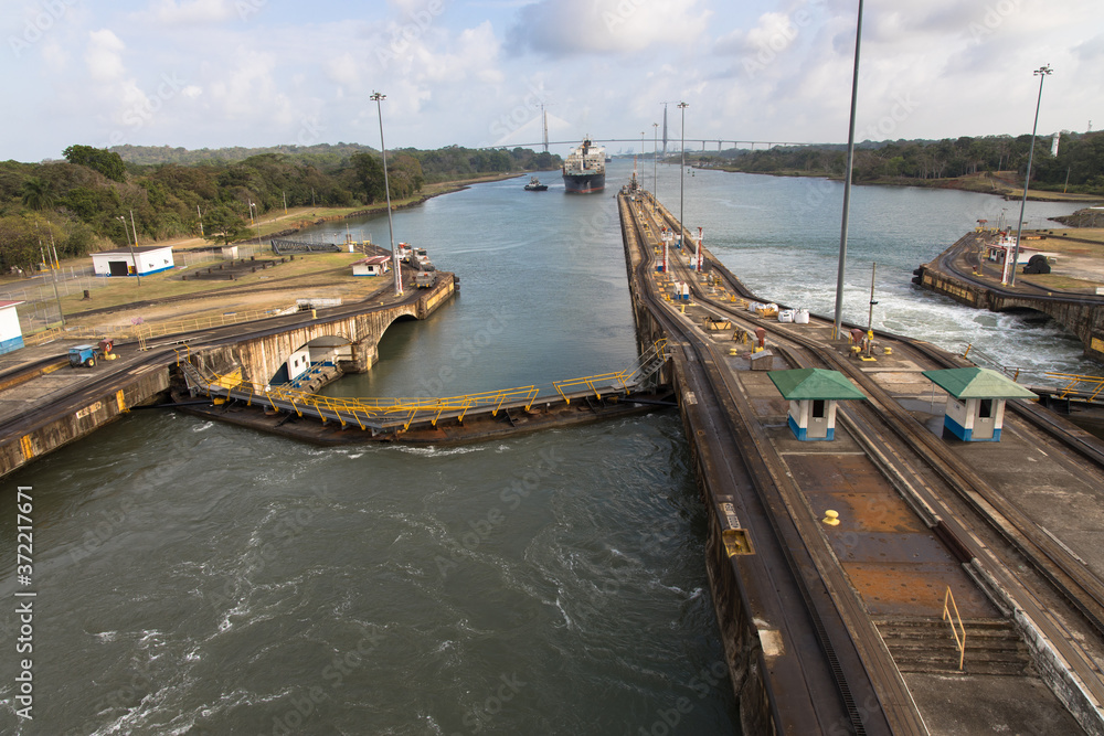 Views of the entrance to the old locks of the Panama Canal, Panama