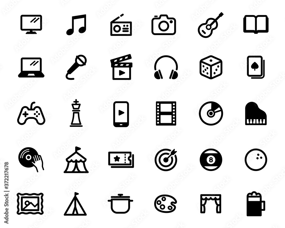 エンターテイメントのシンプルなアイコンのセット 遊び ゲーム 趣味 イベント 音楽 Stock Vector Adobe Stock