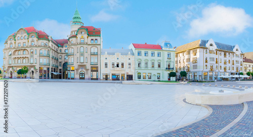 Union square (Piata Unirii) in Oradea, Romania. Blue summer sky. photo