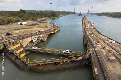 Views of the entrance to the old locks of the Panama Canal, Panama