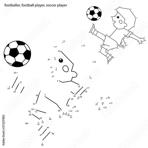 Numbers game for kids. Coloring Page Outline Of A Cartoon Boy with a soccer ball. Coloring book for children.